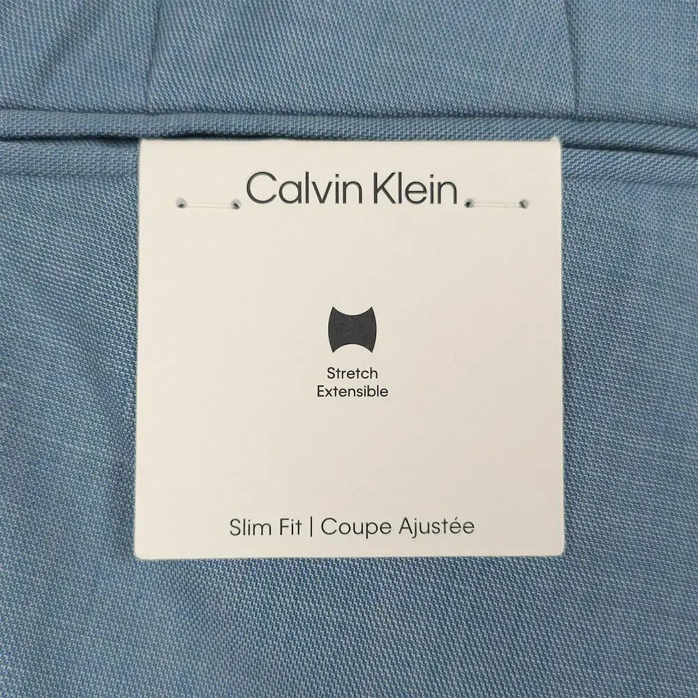 Calvin Klein Mens Slim Fit Suit Pants 42x30 Green Solid Stretch Wool Sharkskin